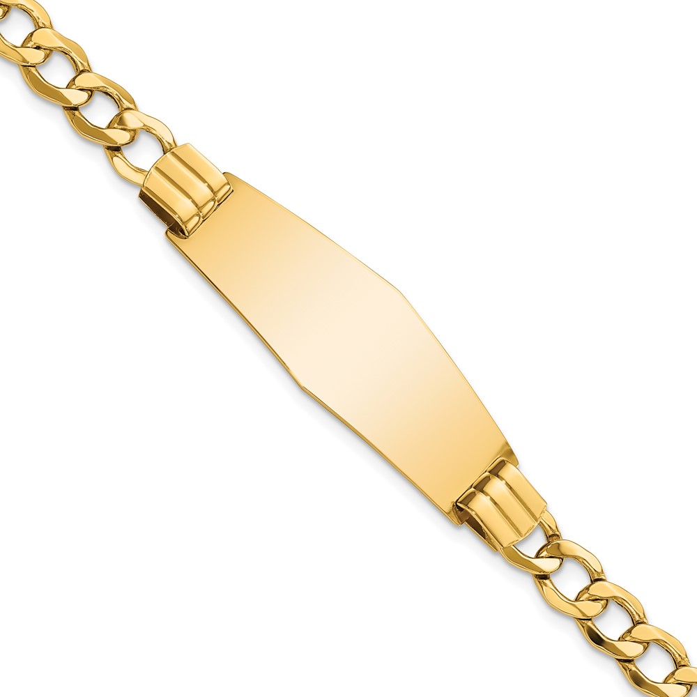 DCID111C-7-1.jpg 14k Polished Semi-Solid Chain/Solid Plate Curb Link Soft Diamond Shape 39x14mm Plate 8 inch ID Bracelet - Image 1