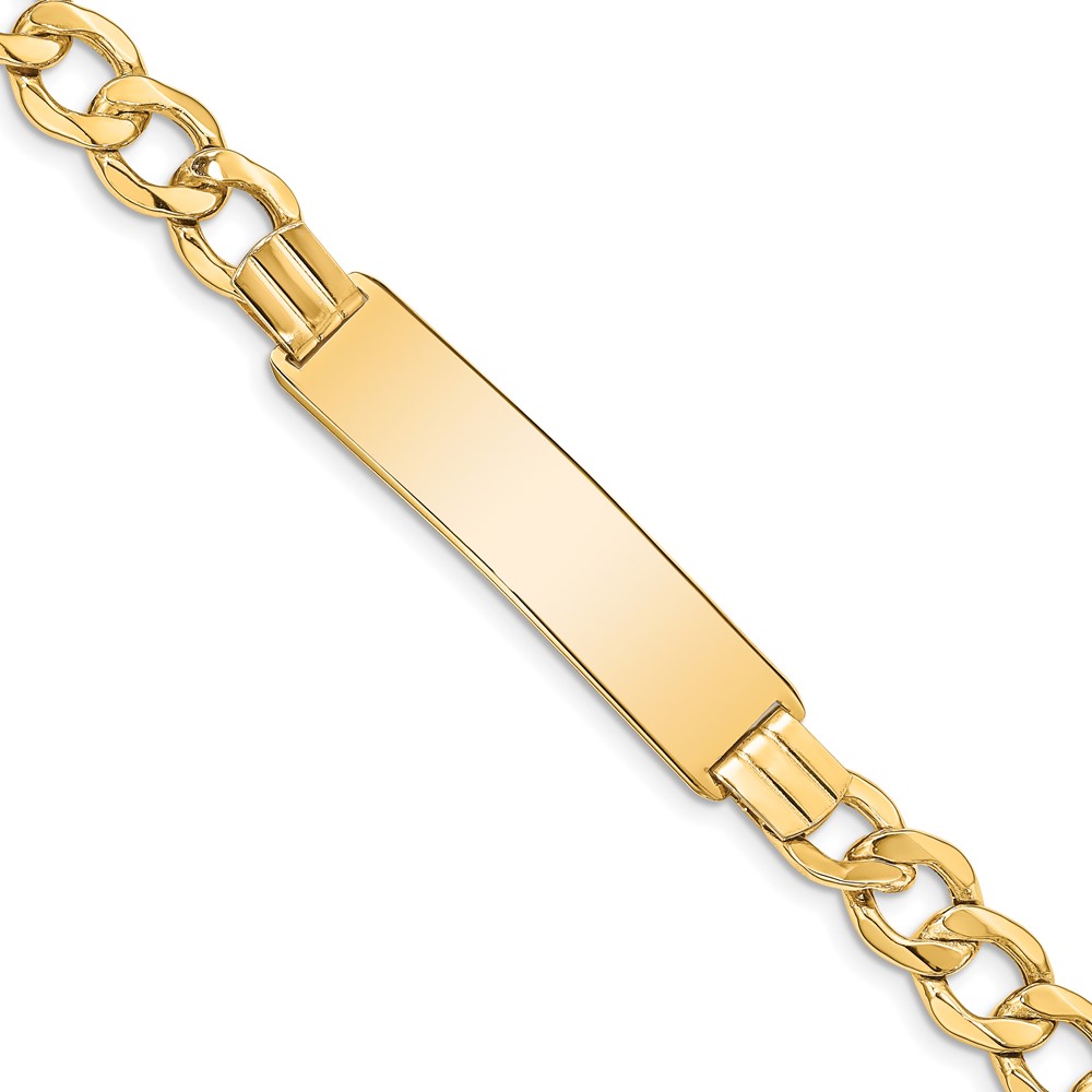 DCID112-7.jpg 14k Polished Semi-Solid Chain/Solid Plate 9mm Curb Link 37.5x9mm Plate 8 inch ID Bracelet - Image 1