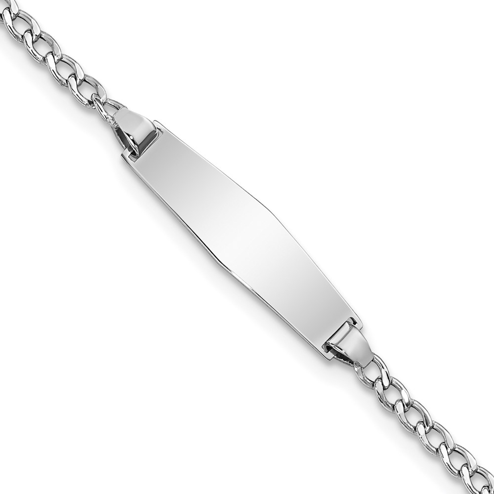 DCID132CW-6-1.jpg 14k White Gold Polished Semi-Solid Chain/Solid Plate Cuban Link Soft Diamond Shape 20x5.5mm Plate 7 inch ID Bracelet - Image 1