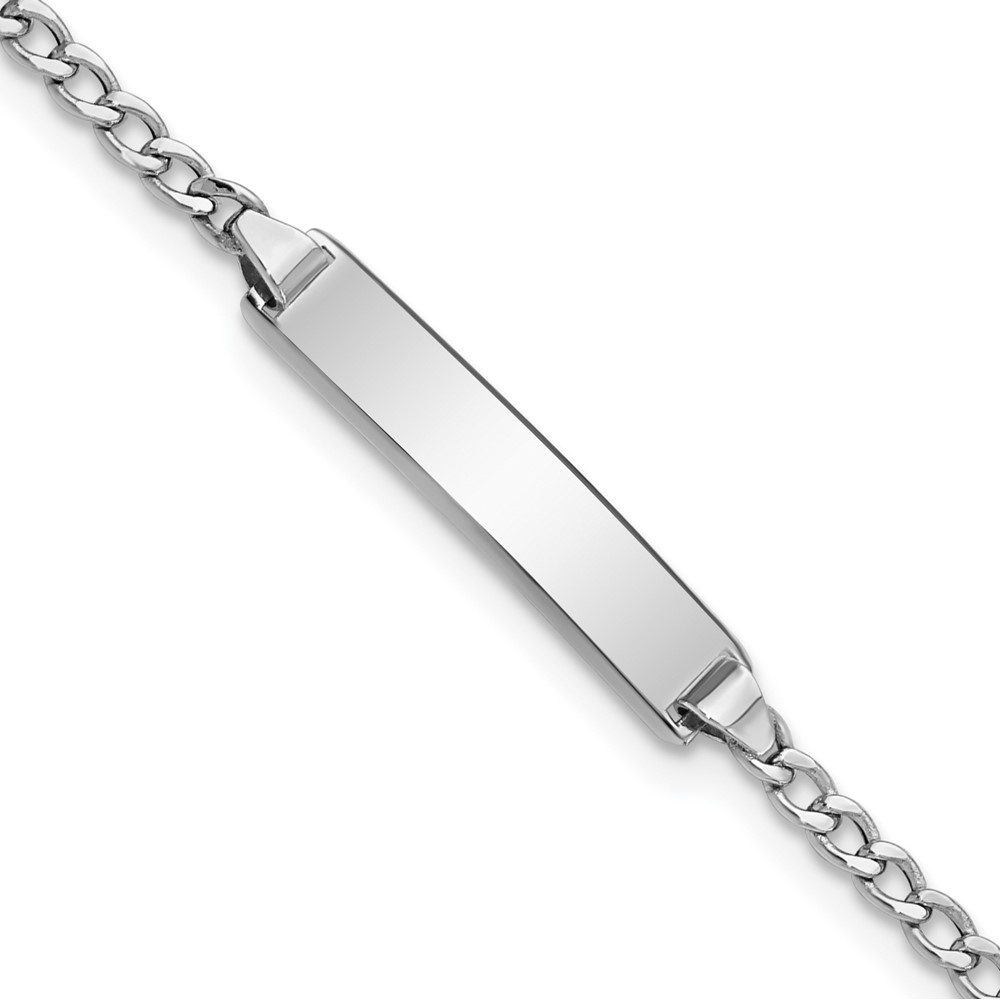 DCID132W-5.5.jpg 14k White Gold Polished Semi-Solid Chain/Solid Plate Cuban Link 20x4.5mm Plate 6 inch Baby/Child ID Bracelet - Image 1