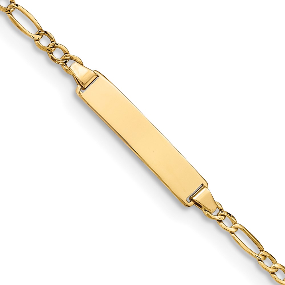 DCID134-7.jpg 14k Polished Semi-Solid Chain/Solid Plate Figaro Link 19.5x4.5mm Plate 8 inch ID Bracelet - Image 1