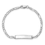 14k White Gold Polished Semi-Solid Chain/Solid Plate Figaro Link 19.5x4.5mm Plate 5.5 inch Baby/Child ID Bracelet - Image 4