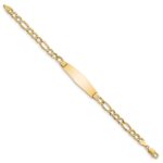 14k Polished Semi-Solid Chain/Solid Plate Figaro Link Soft Diamond Shape 34x10mm Plate 7 inch ID Bracelet - Image 2