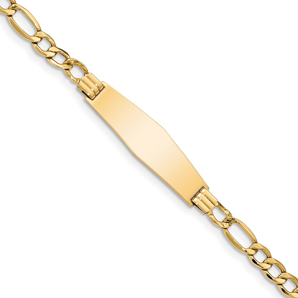 DCID135C-7.jpg 14k Polished Semi-Solid Chain/Solid Plate Figaro Link Soft Diamond Shape 34x10mm Plate 7 inch ID Bracelet - Image 1