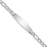 14K White Gold Polished Semi-Solid Chain/Solid Plate Figaro Link Soft Diamond Shape 34x10mm Plate 7 inch ID Bracelet