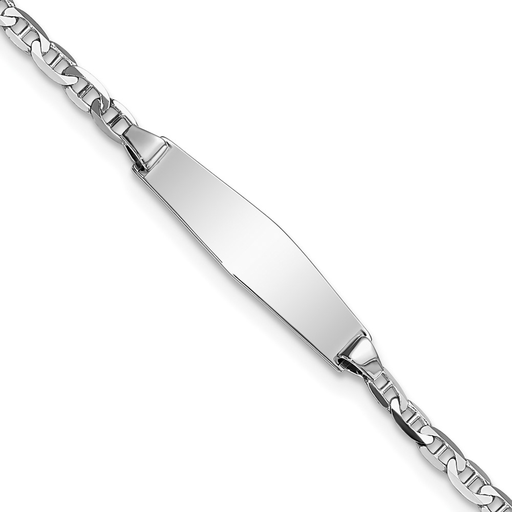 DCID137CW-6.jpg 14k White Gold Polished Semi-Solid Chain/Solid Plate Anchor Link Soft Diamond Shape 20x5.5mm Plate 6 inch Baby/Child ID Bracelet - Image 1