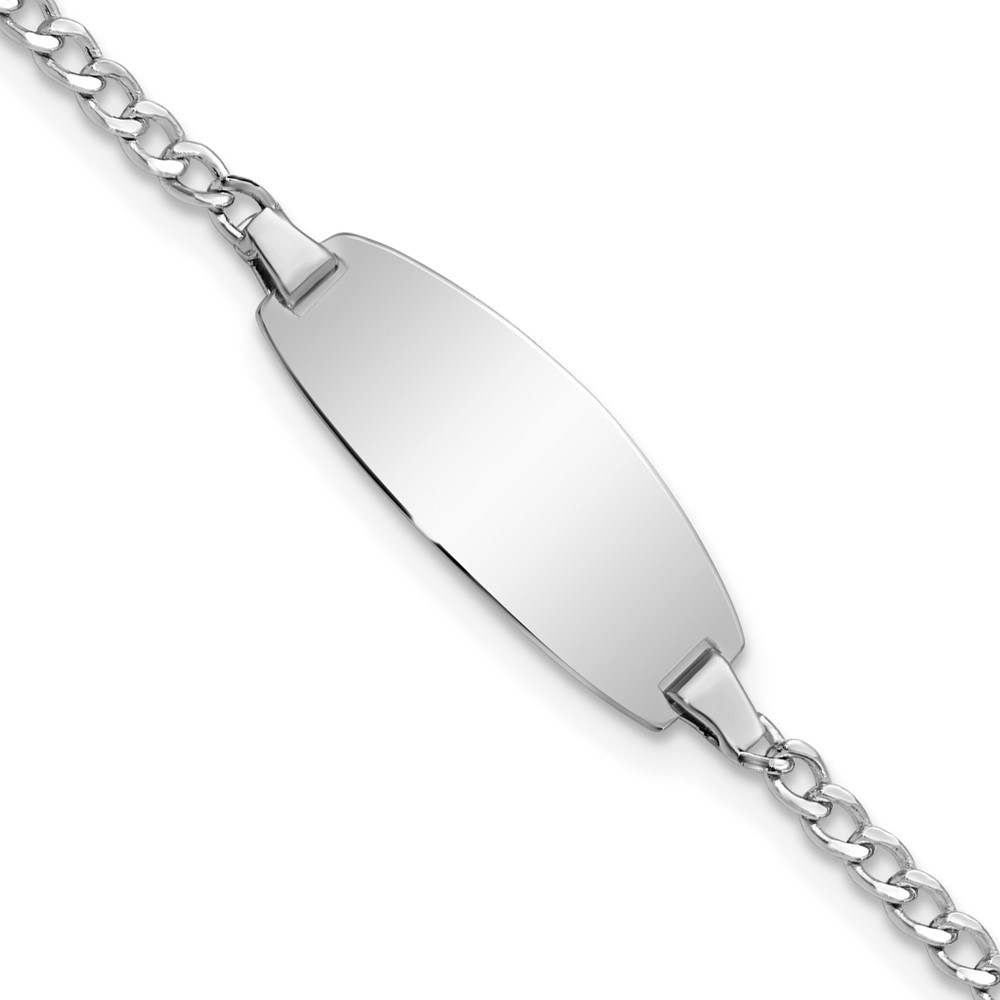 DCID144W-5.5.jpg 14k White Gold Polished Semi-Solid Chain/Solid Plate Curb Link Oval 18.5x8.5mm Plate 5.5 inch Baby/Child ID Bracelet - Image 1