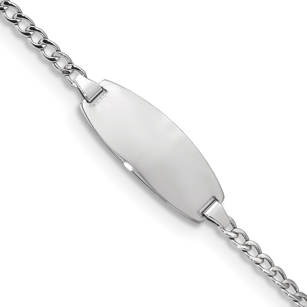 DCID144W-7-1.jpg 14k White Gold Polished Semi-Solid Chain/Solid Plate Curb Link Oval 18.5x8.5mm Plate 7 inch ID Bracelet - Image 1