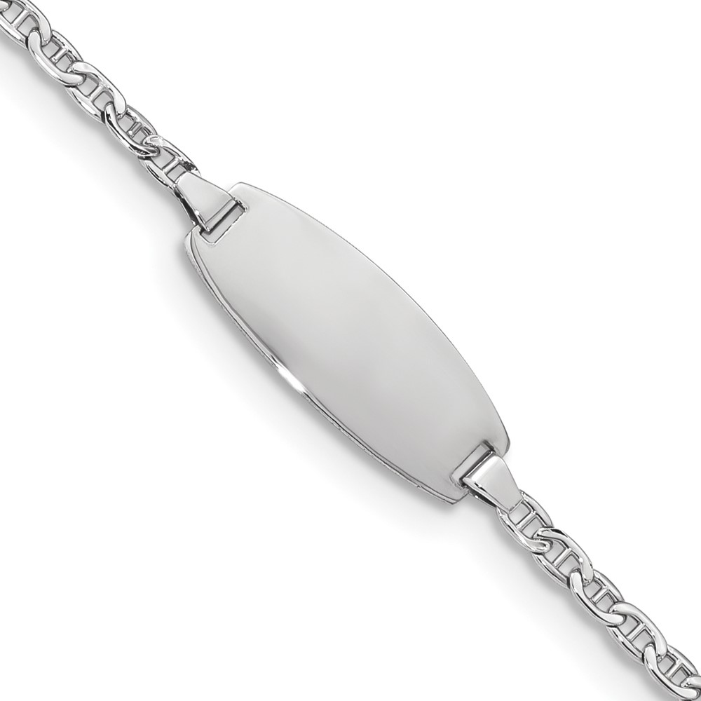 DCID145W-7.jpg 14k White Gold Polished Semi-Solid Chain/Solid Plate Anchor Link Oval 18.5x8.5mm Plate 7 inch ID Bracelet - Image 1