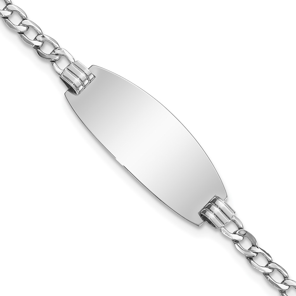 DCID147W-7.jpg 14k White Gold Polished Semi-Solid Chain/Solid Plate Curb Link Oval 25x11.5mm Plate 7 inch ID Bracelet - Image 1