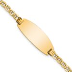 14k Polished Semi-Solid Chain/Solid Plate Anchor Link Oval 25x11.2mm Plate 7 inch ID Bracelet