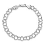 14k White Gold 7mm Solid Triple Link Charm Bracelet - Image 3
