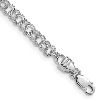 14k White Gold 3.75mm Diamond-cut Solid Heavy Double Link Charm Bracelet