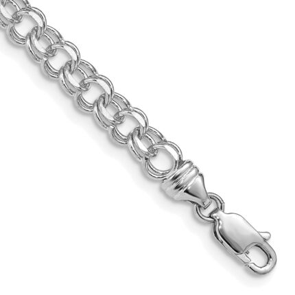 14k White Gold 4.75mm Diamond-cut Solid Heavy Double Link Charm Bracelet