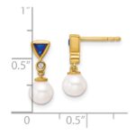 14K White Round Freshwater Cultured Pearl/.02 carat Diamond/Trillion Sapphire Dangle Post Earrings - Image 3