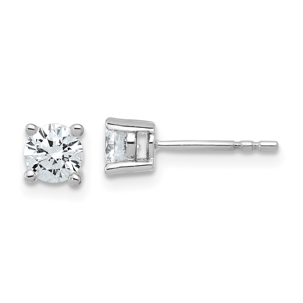EM1006-075-SSAA-1.jpg Sterling Silver Rhodium-plated 3/4 carat Lab Grown Diamond VS/SI+ G+ Round Complete Four Prong Stud Earrings - Image 1