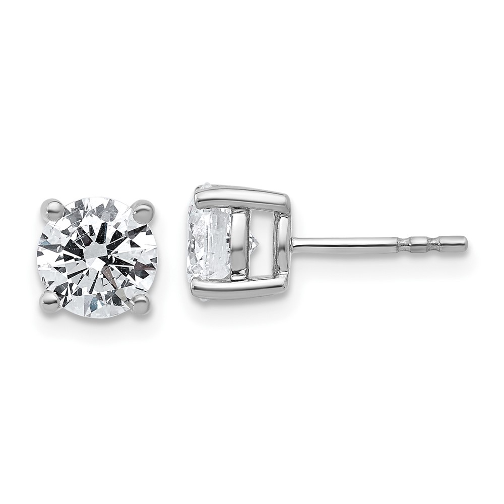 EM1006-200-SSAA.jpg Sterling Silver Rhodium-plated 2 carat Lab Grown Diamond VS+ F+ Round Complete Four Prong Stud Earrings - Image 1
