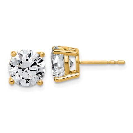 14k 4 carat Lab Grown Diamond VS+ F+ Round Complete Four Prong Lightweight Stud Earrings