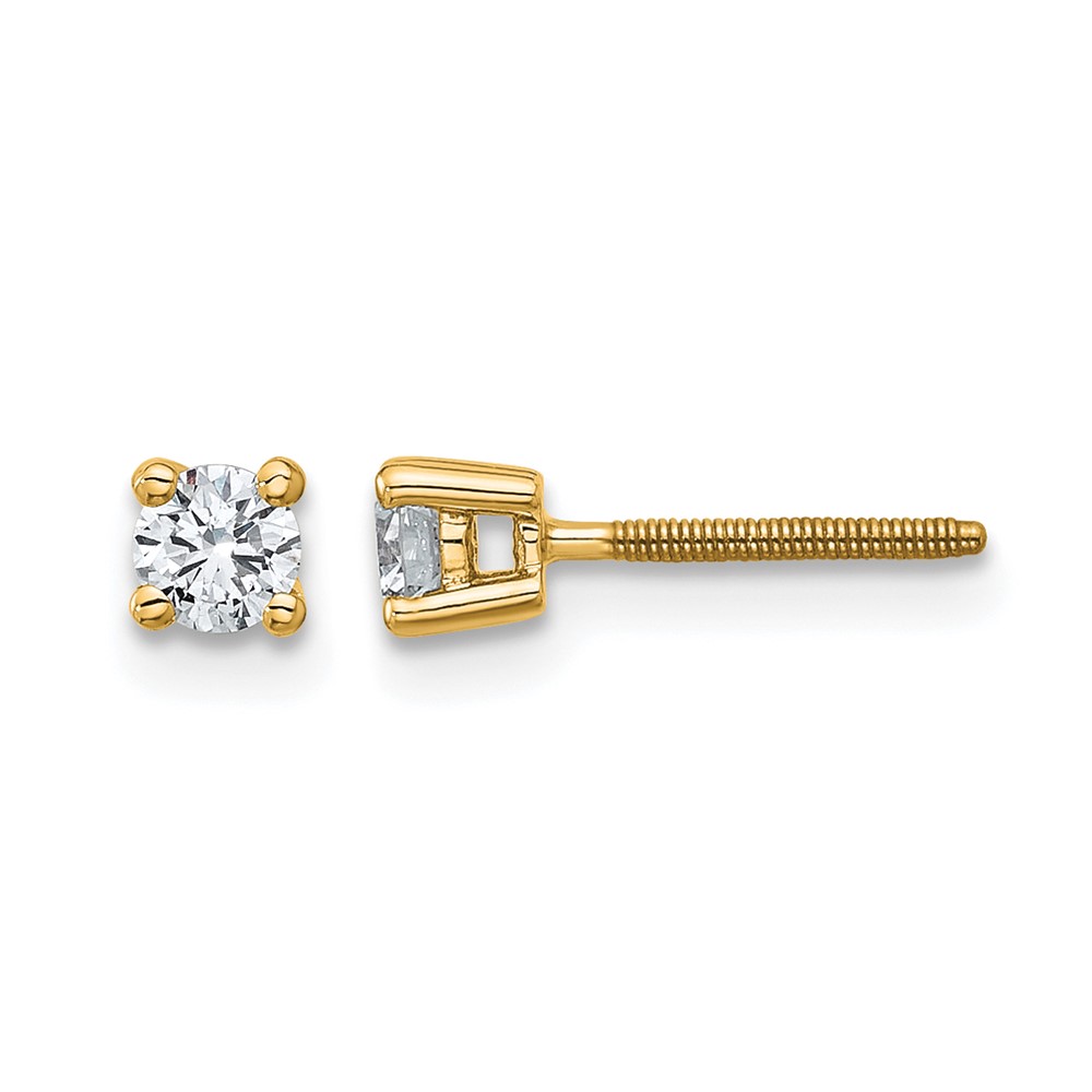 EM1006S-025-YAA.jpg 14k 1/4 carat Certified Lab Grown Diamond VS+ F+ Round Complete Four Prong Screwback Heavyweight Stud Earrings - Image 1