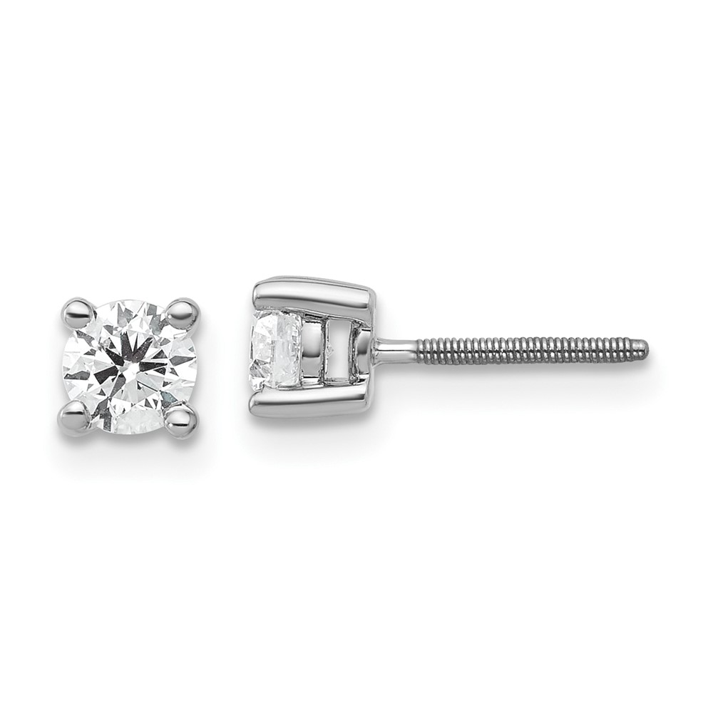 EM1006S-050-PLAA.jpg Platinum 1/2 carat Certified Lab Grown Diamond VS+ F+ Round Complete Four Prong Screwback Stud Earrings - Image 1
