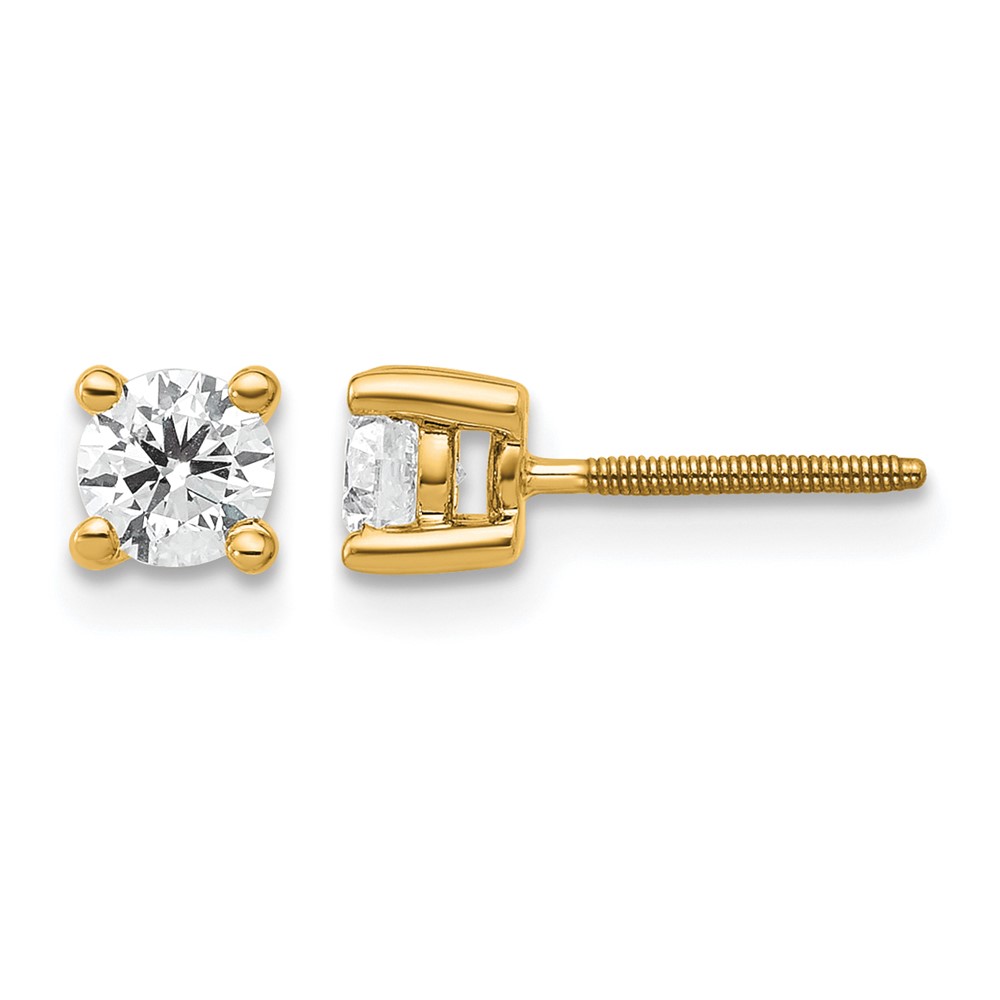 EM1006S-050-YAA-5.jpg 14k 1/2 carat Lab Grown Diamond VS/SI+ G+ Round Complete Four Prong Screwback Heavyweight Stud Earrings - Image 1