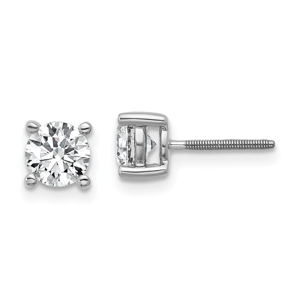 EM1006S-100-PLAA.jpg Platinum 1 carat Certified Lab Grown Diamond VS+ F+ Round Complete Four Prong Screwback Stud Earrings - Image 1