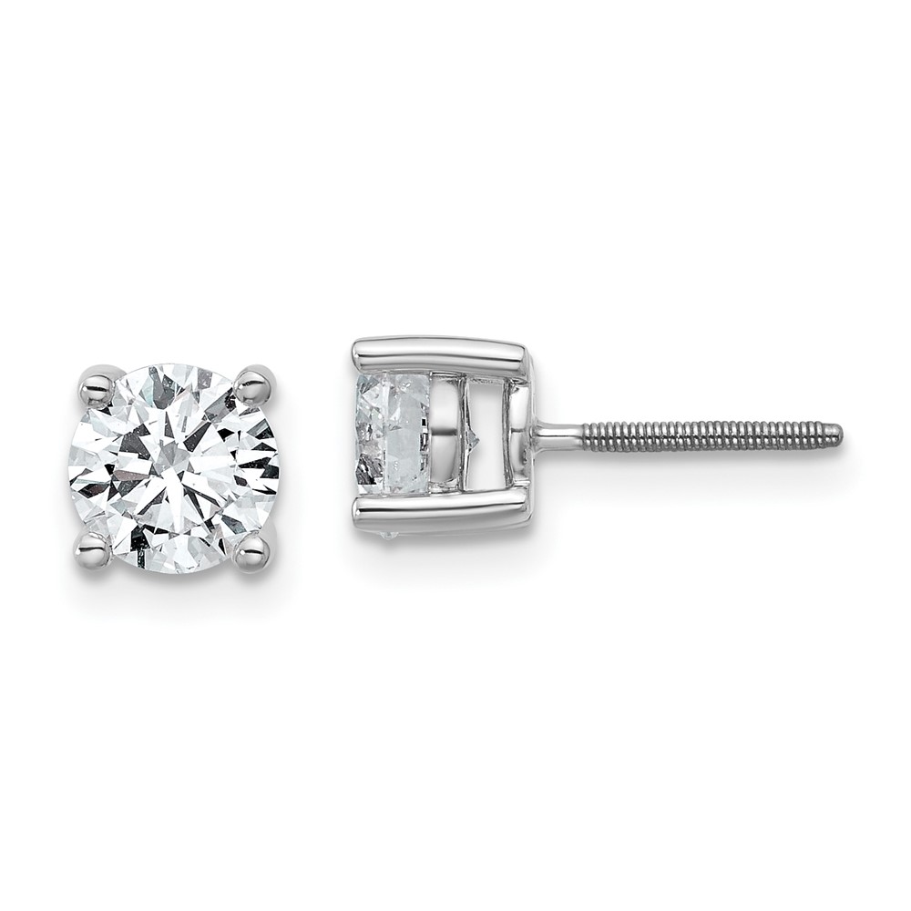 EM1006S-150-8WAA.jpg 18k White Gold 1/2 carat Lab Grown Diamond VS+ F+ Round Complete Four Prong Screwback Stud Earrings - Image 1
