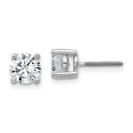 Platinum 1 1/2 carat Certified Lab Grown Diamond VS+ F+ Round Complete Four Prong Screwback Stud Earrings