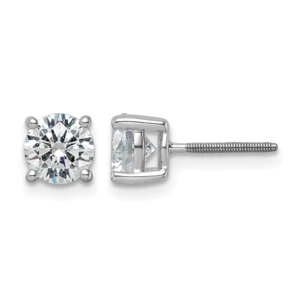 14k White Gold 3 carat Certified Lab Grown Diamond VS+ F+ Round Complete Four Prong Screwback Heavyweight Stud Earrings