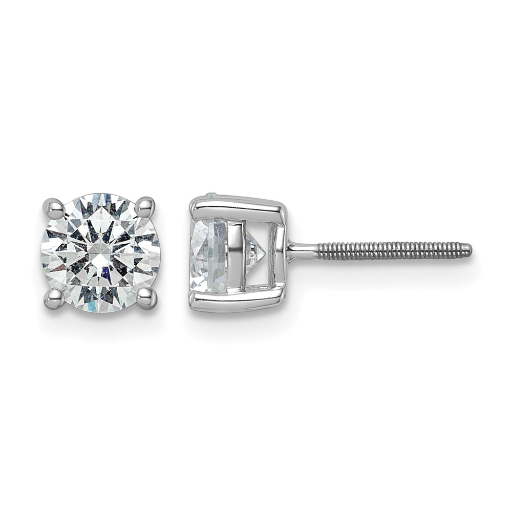 EM1006S-200-WAA.jpg 14k White Gold 2 carat Certified Lab Grown Diamond VS+ F+ Round Complete Four Prong Screwback Heavyweight Stud Earrings - Image 1
