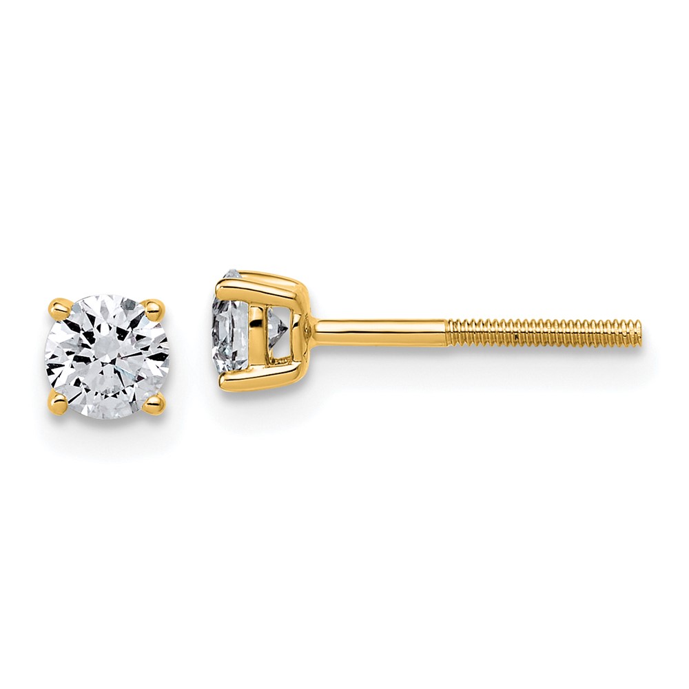 EM1006SL-050-YAA.jpg 14k 1/2 carat Lab Grown Diamond VS+ F+ Round Complete Four Prong Lightweight Screwback Stud Earrings - Image 1