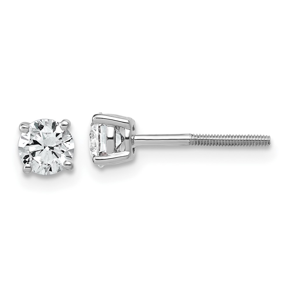 EM1006SL-075-WAA.jpg 14k White Gold 3/4 carat Lab Grown Diamond VS+ F+ Round Complete Four Prong Lightweight Screwback Stud Earrings - Image 1