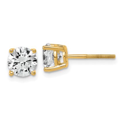 14k 2 carat Lab Grown Diamond VS+ F+ Round Complete Four Prong Lightweight Screwback Stud Earrings