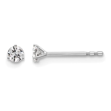 14k White Gold 1/6 carat Lab Grown Diamond VS+ F+ Round Complete Three Prong Stud Earrings