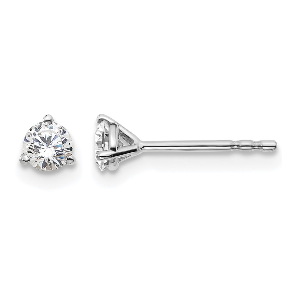 EM1007-033-WAA-1.jpg 14k White Gold 1/3 carat Lab Grown Diamond VS+ F+ Round Complete Three Prong Stud Earrings - Image 1