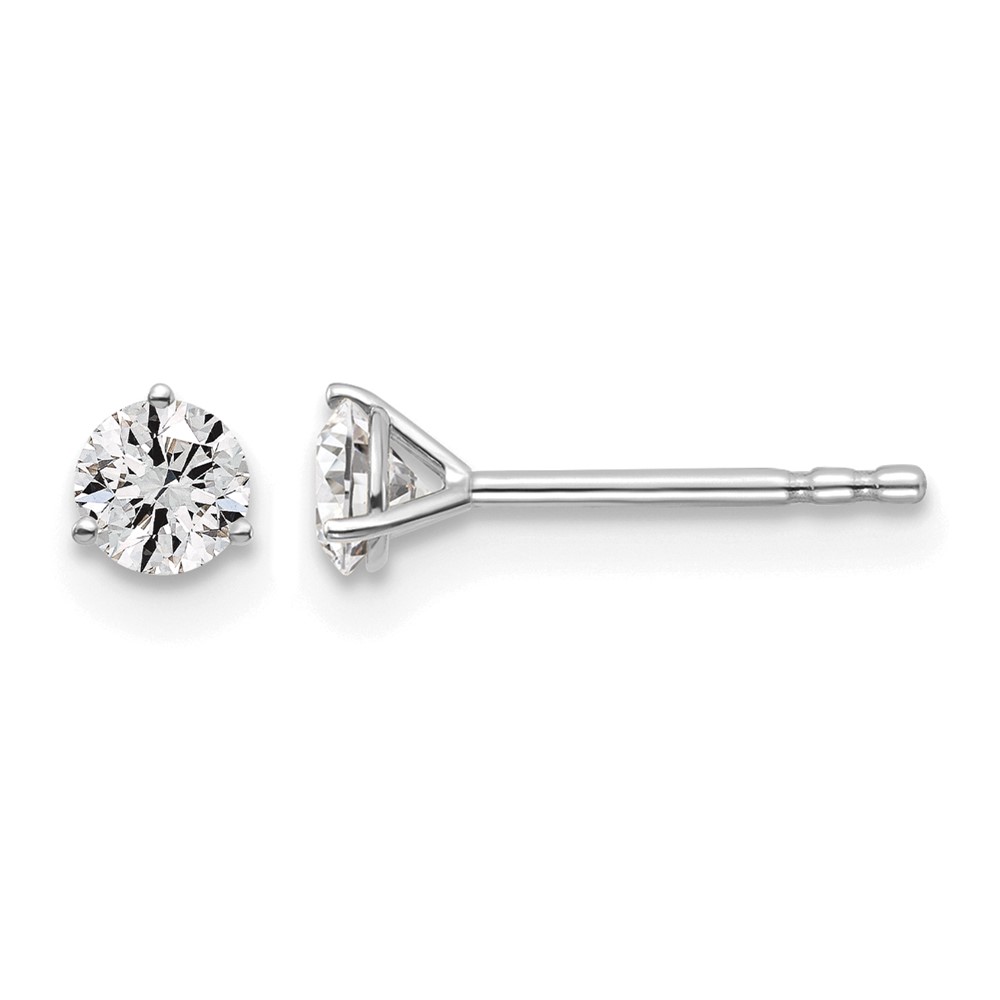 EM1007-037-WAA.jpg 14k White Gold 3/8 carat Lab Grown Diamond VS+ F+ Round Complete Three Prong Stud Earrings - Image 1
