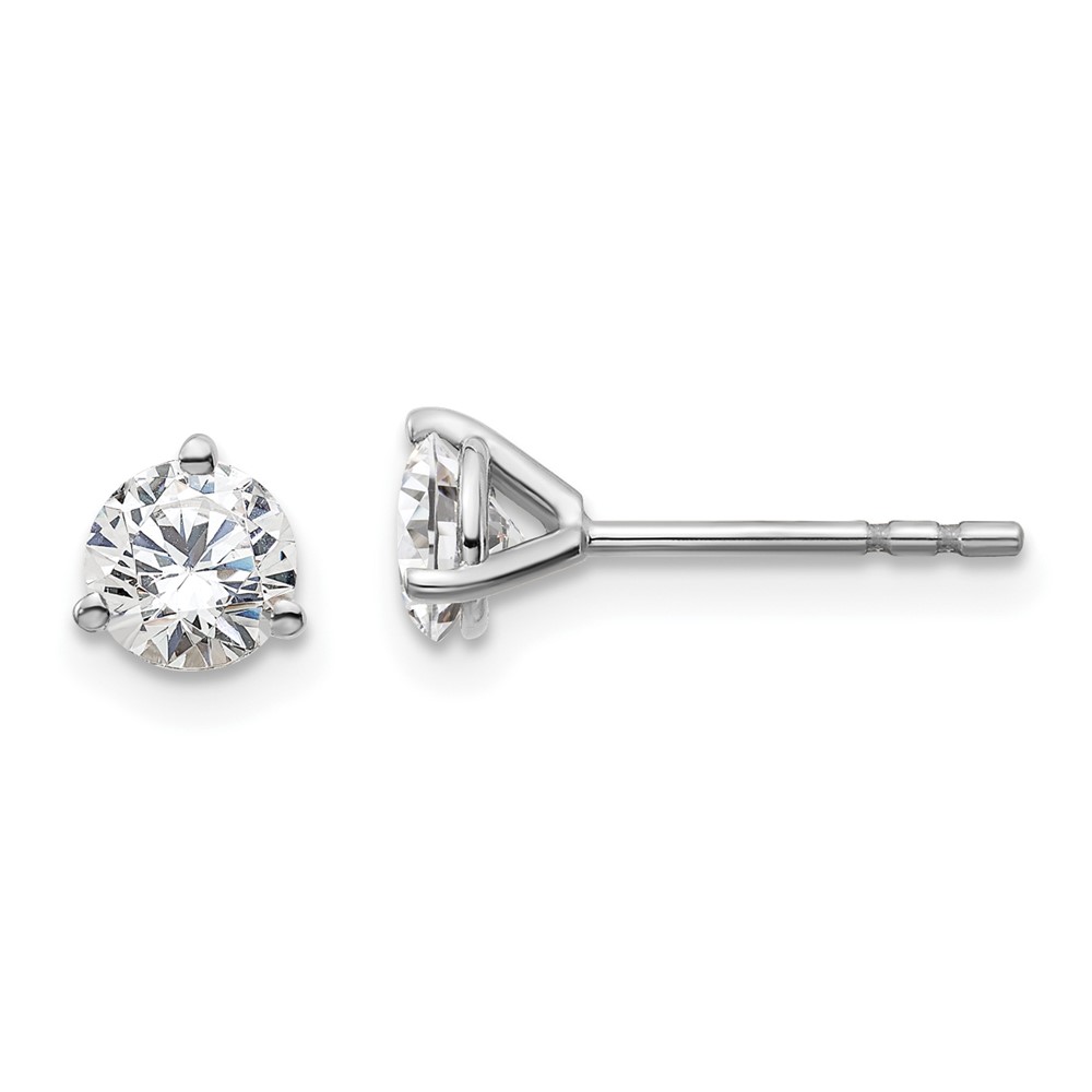 EM1007-075-8WAA.jpg 18k White Gold 3/4 carat Lab Grown Diamond VS+ F+ Round Complete Three Prong Stud Earrings - Image 1
