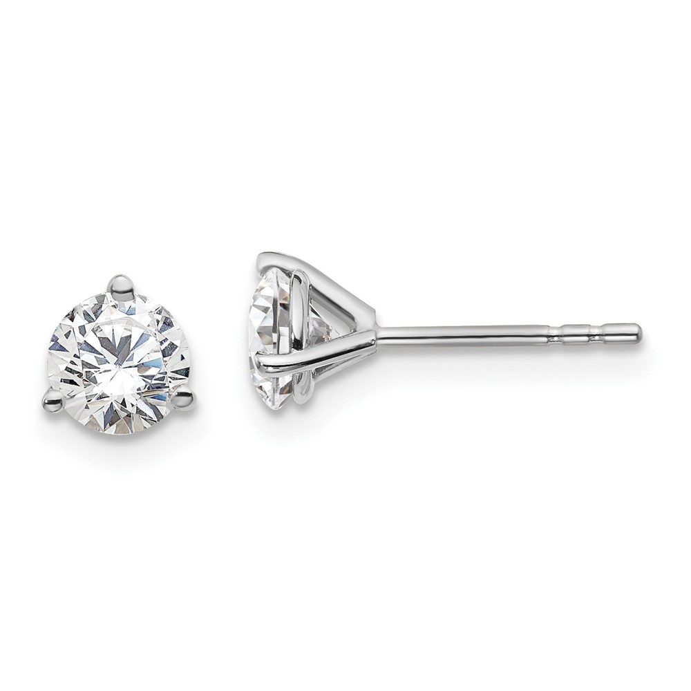 EM1007-100-8WAA-1.jpg 18k White Gold 1 carat Certified Lab Grown Diamond VS+ F+ Round Complete Three Prong Stud Earrings - Image 1