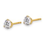 18k 1 carat Lab Grown Diamond VS+ F+ Round Complete Three Prong Stud Earrings - Image 2