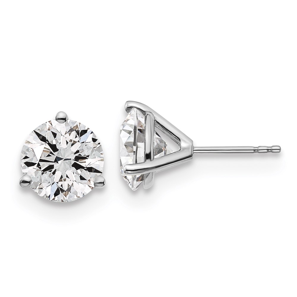 EM1007-500-8WAA.jpg 18k White Gold 5 carat Lab Grown Diamond VS+ F+ Round Complete Three Prong Stud Earrings - Image 1