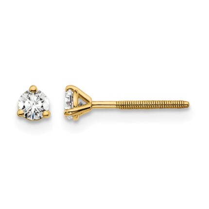 14k Yellow Gold 1/5 ctw Lab Grown Diamond VS+ F+ Round 3 Prong Heavy Wt. Screwback Stud Earrings