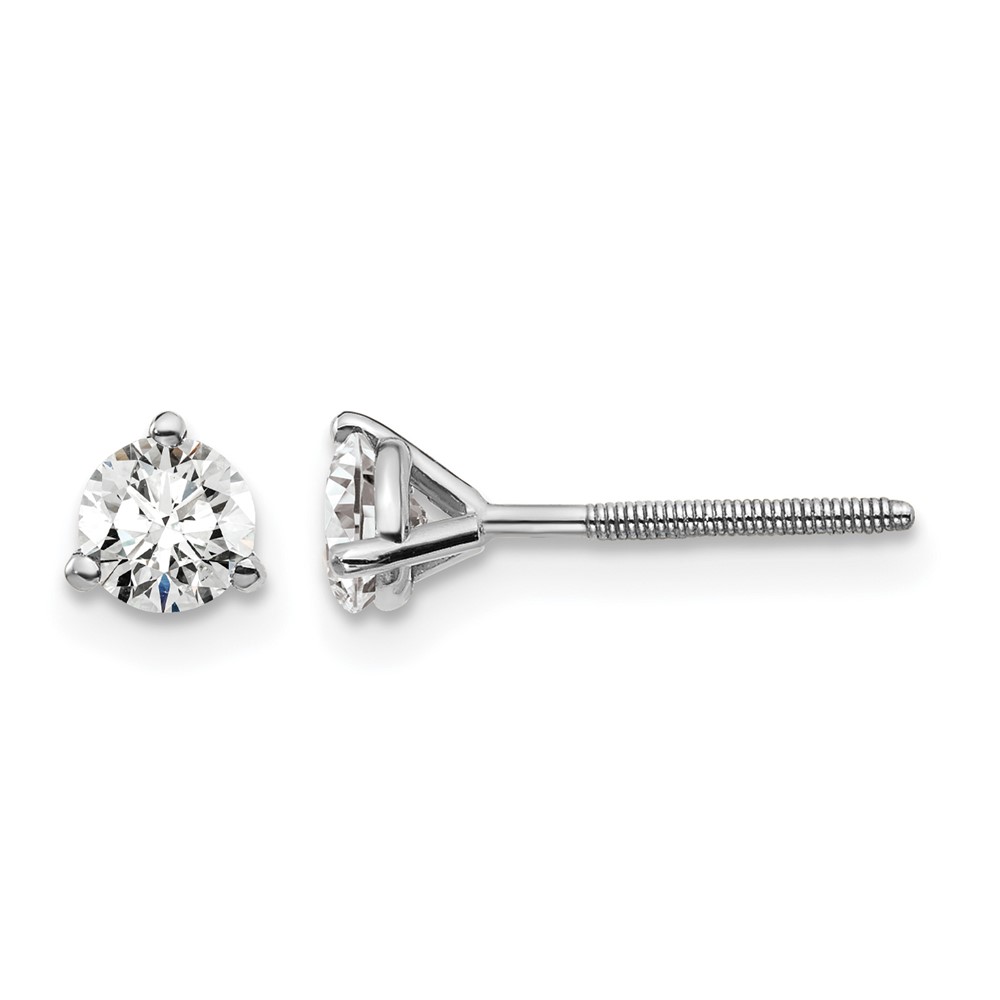 EM1007S-050-WAA-1.jpg 14k White Gold 1/2 carat Lab Grown Diamond VS+ F+ Round Complete Three Prong Screwback Stud Earrings - Image 1