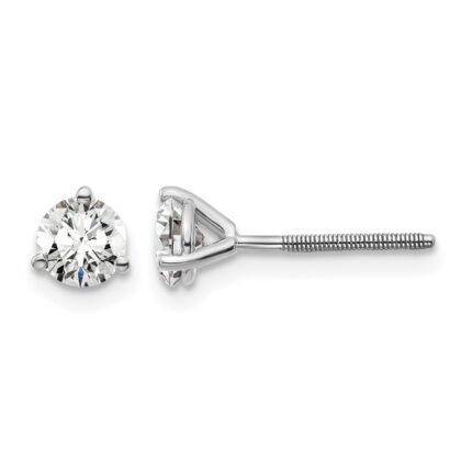 14k White Gold 5/8 carat Certified Lab Grown Diamond VS+ F+ Round Complete Three Prong Screwback Stud Earrings