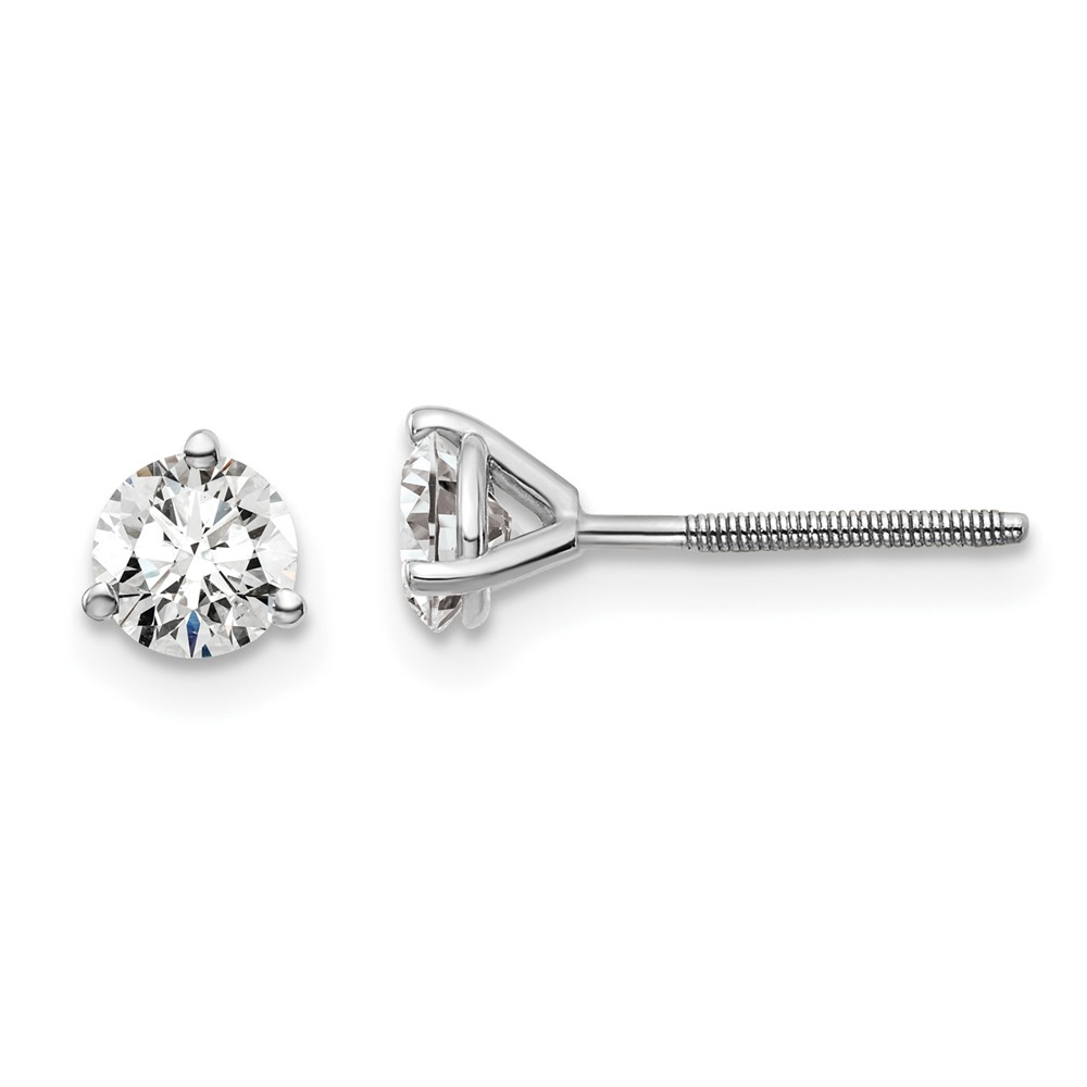 EM1007S-075-8WAA.jpg 18k White Gold 3/4 carat Lab Grown Diamond VS+ F+ Round Complete Three Prong Screwback Stud Earrings - Image 1