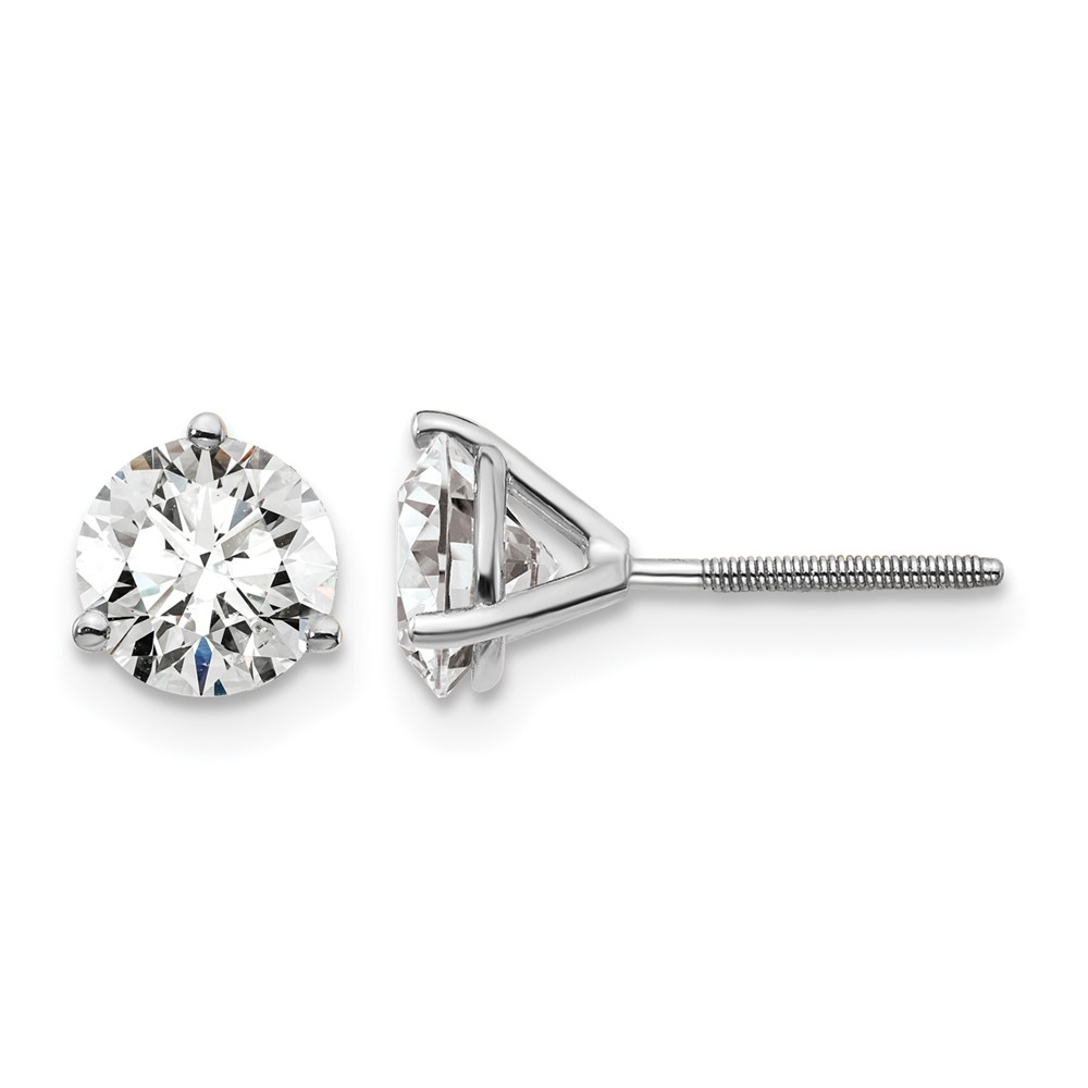 EM1007S-150-WAA.jpg 14k White Gold 1 1/2 carat Certified Lab Grown Diamond VS/SI+ G+ Round Complete Three Prong Screwback Stud Earrings - Image 1
