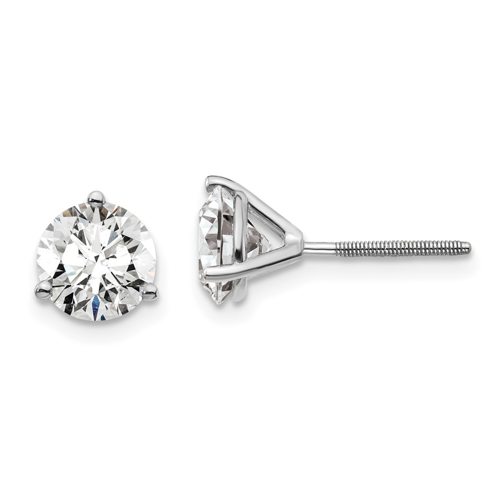 EM1007S-200-8WAA-10.jpg 18k White Gold 5 carat Lab Grown Diamond VS+ F+ Round Complete Three Prong Screwback Stud Earrings - Image 1