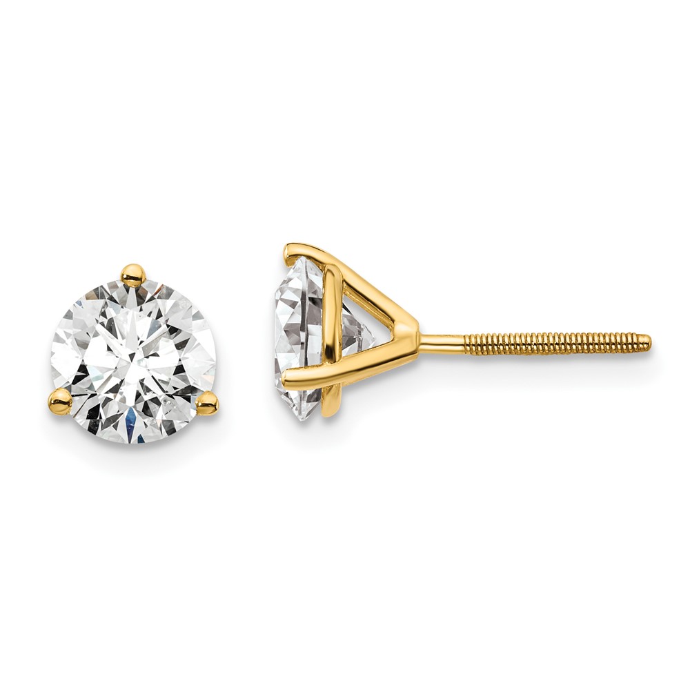 EM1007S-200-8YAA-10.jpg 18k 5 carat Lab Grown Diamond VS+ F+ Round Complete Three Prong Screwback Stud Earrings - Image 1