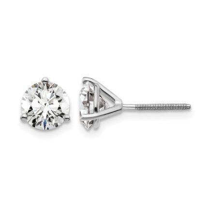 14k White Gold 2 1/2 carat Lab Grown Diamond VS+ F+ Round Complete Three Prong Screwback Stud Earrings