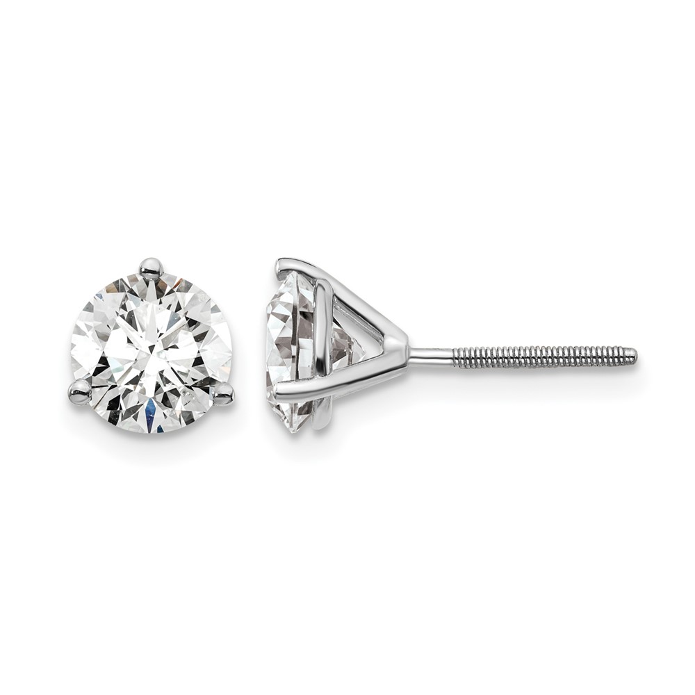 EM1007S-200-WAA-12.jpg 14k White Gold 3 carat Lab Grown Diamond VS+ F+ Round Complete Three Prong Screwback Stud Earrings - Image 1