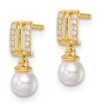 14K Polished 1/15 carat Diamond and White Freshwater Cultured Pearl Dangle Post Earrings - Image 2
